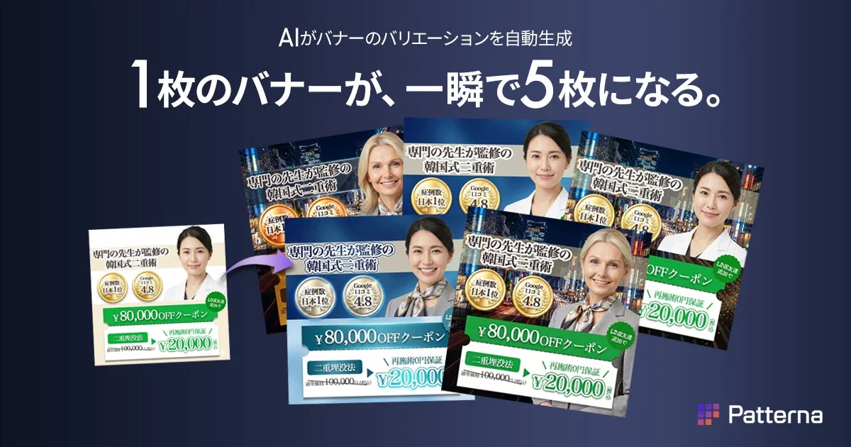 生成AIで広告バナー制作が劇的に進化！『Patterna』α版が3分で5つのバリエーションを自動生成